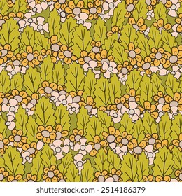 Seamless floral pattern based on traditional folk art ornaments. Colorful flowers on color background. Scandinavian style. Sweden nordic style. Vector illustration. Simple minimalistic pattern.