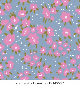 Seamless floral pattern based on traditional folklor art ornaments. Colorful flowers on color background. Scandinavian style. Sweden nordic style. Vector illustration. Simple minimalistic pattern.