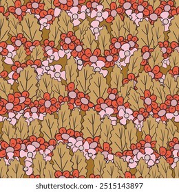 Seamless floral pattern based on traditional folk art ornaments. Colorful flowers on color background. Scandinavian style. Sweden nordic style. Vector illustration. Simple minimalistic pattern.