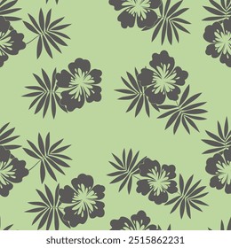 Seamless floral pattern based on traditional folk art ornaments. Colorful flowers on color background. Scandinavian style. Sweden nordic style. Vector illustration. Simple minimalistic pattern.