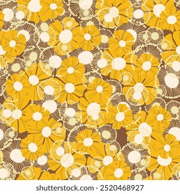 Seamless floral pattern based on traditional folk art ornaments. Colorful flowers on color background. Scandinavian style. Sweden nordic style. Vector illustration. Simple minimalistic pattern.