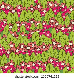 Seamless floral pattern based on traditional folk art ornaments. Colorful flowers on color background. Scandinavian style. Sweden nordic style. Vector illustration. Simple minimalistic pattern.