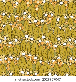 Seamless floral pattern based on traditional folk art ornaments. Colorful flowers on color background. Scandinavian style. Sweden nordic style. Vector illustration. Simple minimalistic pattern.