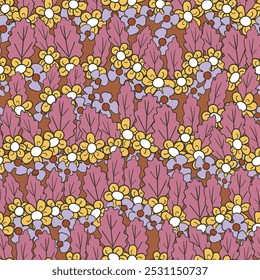 Seamless floral pattern based on traditional folk art ornaments. Colorful flowers on color background. Scandinavian style. Sweden nordic style. Vector illustration. Simple minimalistic pattern.