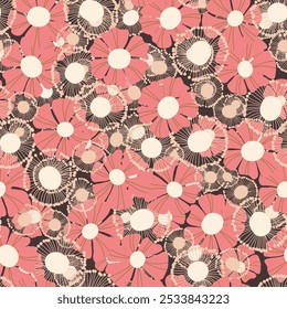 Seamless floral pattern based on traditional folk art ornaments. Colorful flowers on color background. Scandinavian style. Sweden nordic style. Vector illustration. Simple minimalistic pattern.