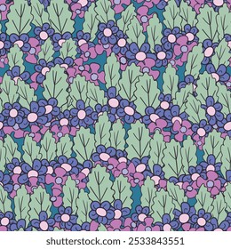 Seamless floral pattern based on traditional folk art ornaments. Colorful flowers on color background. Scandinavian style. Sweden nordic style. Vector illustration. Simple minimalistic pattern.