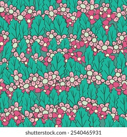 Seamless floral pattern based on traditional folk art ornaments. Colorful flowers on color background. Scandinavian style. Sweden nordic style. Vector illustration. Simple minimalistic pattern.