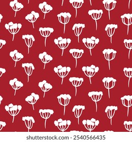 Seamless floral pattern based on traditional folk art ornaments. Colorful small flowers on color background. Doodle vector illustration. Simple minimalistic pattern. Design for fabric, textile.