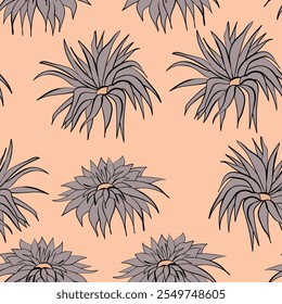 Seamless floral pattern based on traditional folk art ornaments. Colorful flowers on color background. Scandinavian style. Sweden nordic style. Vector illustration. Simple minimalistic pattern.