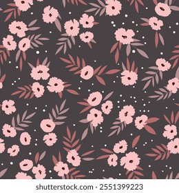 Seamless floral pattern based on traditional folk art ornaments. Colorful flowers on color background. Scandinavian style. Sweden nordic style. Vector illustration. Simple minimalistic pattern.