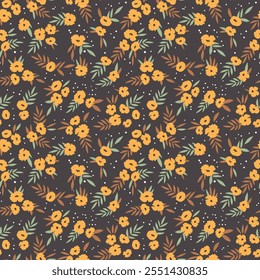 Seamless floral pattern based on traditional folk art ornaments. Colorful flowers on color background. Scandinavian style. Sweden nordic style. Vector illustration. Simple minimalistic pattern.