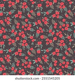 Seamless floral pattern based on traditional folk art ornaments. Colorful flowers on color background. Scandinavian style. Sweden nordic style. Vector illustration. Simple minimalistic pattern.