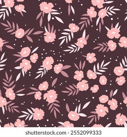 Seamless floral pattern based on traditional folk art ornaments. Colorful flowers on color background. Scandinavian style. Sweden nordic style. Vector illustration. Simple minimalistic pattern.