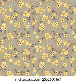 Seamless floral pattern based on traditional folk art ornaments. Colorful flowers on color background. Scandinavian style. Sweden nordic style. Vector illustration. Simple minimalistic pattern.