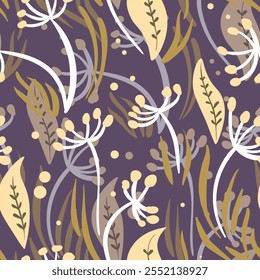 Seamless floral pattern based on traditional folk art ornaments. Colorful flowers on color background. Scandinavian style. Sweden nordic style. Vector illustration. Simple minimalistic pattern.