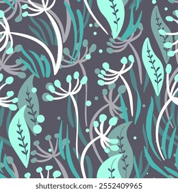 Seamless floral pattern based on traditional folk art ornaments. Colorful flowers on color background. Scandinavian style. Sweden nordic style. Vector illustration. Simple minimalistic pattern.