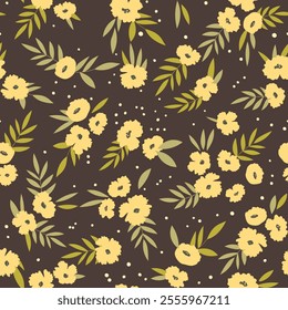 Seamless floral pattern based on traditional folk art ornaments. Colorful flowers on color background. Scandinavian style. Sweden nordic style. Vector illustration. Simple minimalistic pattern.