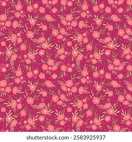 Seamless floral pattern based on traditional folk art ornaments. Colorful flowers on color background. Scandinavian style. Sweden nordic style. Vector illustration. Simple minimalistic pattern.