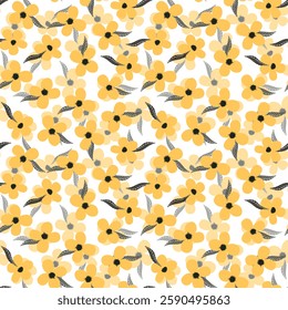 Seamless floral pattern based on traditional folk art ornaments. Colorful flowers on color background. Scandinavian style. Sweden nordic style. Vector illustration. Simple minimalistic pattern.