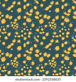 Seamless floral pattern based on traditional folklor art ornaments. Colorful flowers on color background. Scandinavian style. Sweden nordic style. Vector illustration. Simple minimalistic pattern.