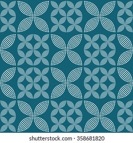 Seamless floral pattern for bath ceramic. Abstract Background. Petals and Leaves pattern. Circle pattern. Ethnic background. Dotted Grid. Geometric Pattern. Wall cover.Turquoise.Vector Regular Texture