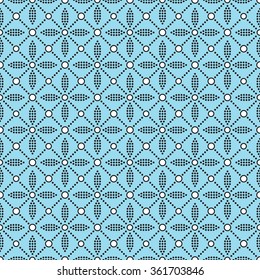 Seamless floral pattern for bath curtain. Abstract Blue and white Background. Petals and Leaves pattern. Circle pattern. Ethnic lace background. Dotted. Geometric Wall cover. Vector Regular Texture