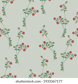 Seamless floral pattern with beautiful blooming flower branches. Folk style.