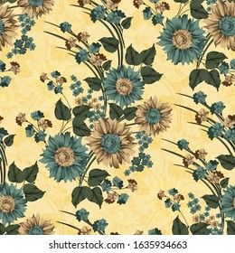 seamless floral pattern with beautiful flower in yellow background
