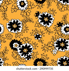 Seamless floral pattern. Beautiful flower wallpaper. Yellow abstract background. Summer vector illustration.