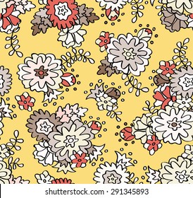Seamless floral pattern. Beautiful flower wallpaper. Yellow background. Vector abstract.
