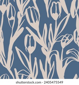 Seamless floral pattern beautiful flowers vector. Abstract pattern. Modern design template. Hand drawn style.
