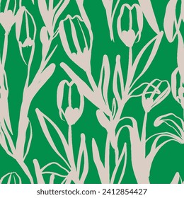 Seamless floral pattern beautiful flowers vector. Abstract pattern. Modern design template. Hand drawn style.