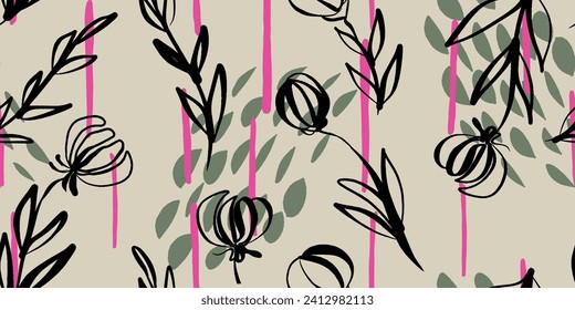 Seamless floral pattern beautiful flowers vector. Abstract pattern. Modern design template. Hand drawn style.
