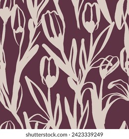 Seamless floral pattern beautiful flowers vector. Abstract pattern. Modern design template. Hand drawn style.
