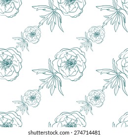 Seamless floral pattern. Beautiful flowers.  Delicate wedding. Line art.  Pencil style. 