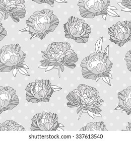 Seamless floral pattern with beautiful peonies Vector illustration