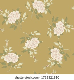 Seamless floral pattern with beautiful rose branches. Oriental style.