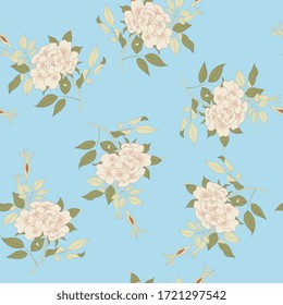 Seamless floral pattern with beautiful rose branches. Oriental style.