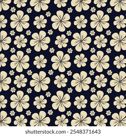 Seamless floral pattern with beautiful white or creamy flowers on blue background background. Flower pattern for fabrics, wallpapers, textile and decoration. Floral vector pattern.