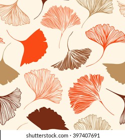 Seamless floral pattern with beauty ginkgo leaves. Vector elegant background