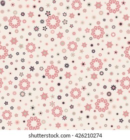 Seamless floral pattern with beige background. Vector repeating texture.