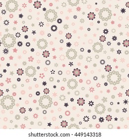 Seamless floral pattern with beige background. Vector repeating texture.