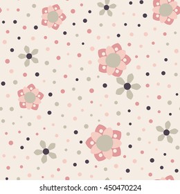 Seamless floral pattern with beige background. Vector repeating texture.