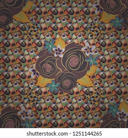Seamless Floral Pattern in beige, brown and orange colors. Vector rose flowers and leaves seamless pattern.