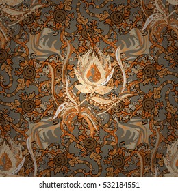 Seamless floral pattern. Beige flowers on a gold background.