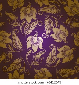 Seamless floral pattern. Beige flowers on a purple background. EPS10