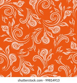Seamless floral pattern. Beige flowers on orange background.