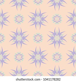 Seamless floral pattern. Beige violet and blue background for wallpapers, textile and fabrics