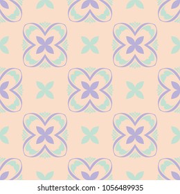 Seamless floral pattern. Beige violet and blue background for wallpapers, textile and fabrics