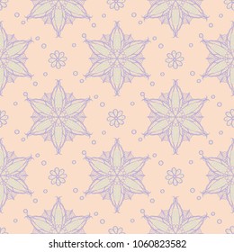 Seamless floral pattern. Beige violet and blue background for wallpapers, textile and fabrics